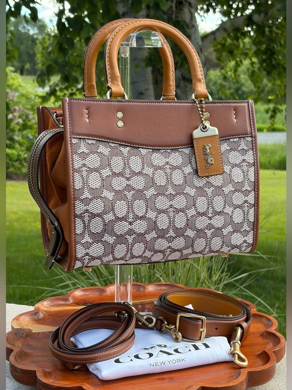 Coach Rogue 25 Signature Textile Jacquard Coco Amber Leather C6444 NWT - Picture 3 of 17